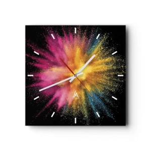 Horloge murale - Pendule murale - Explosion de poudre colorée sur fond noir - 30x30cm - Origine des couleurs - Décoration murale moderne pour le salon et la chambre ARTTOR