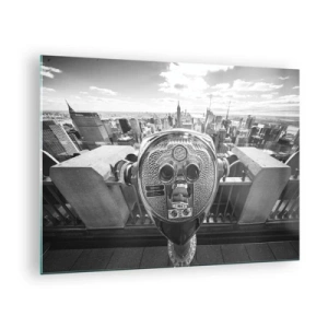 Impression sur verre - Image sur verre - Vue en noir et blanc de New York avec un télescope d'observation - 70x50cm - Ville sur les villes - Décoration murale moderne pour le salon et la chambre ARTTOR