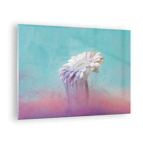 Impression sur verre - Image sur verre - Une fleur délicate plongée dans des tons pastel de bleu et de rose - 70x50cm - Le monde souterrain des fleurs - Décoration murale moderne pour le salon et la chambre ARTTOR