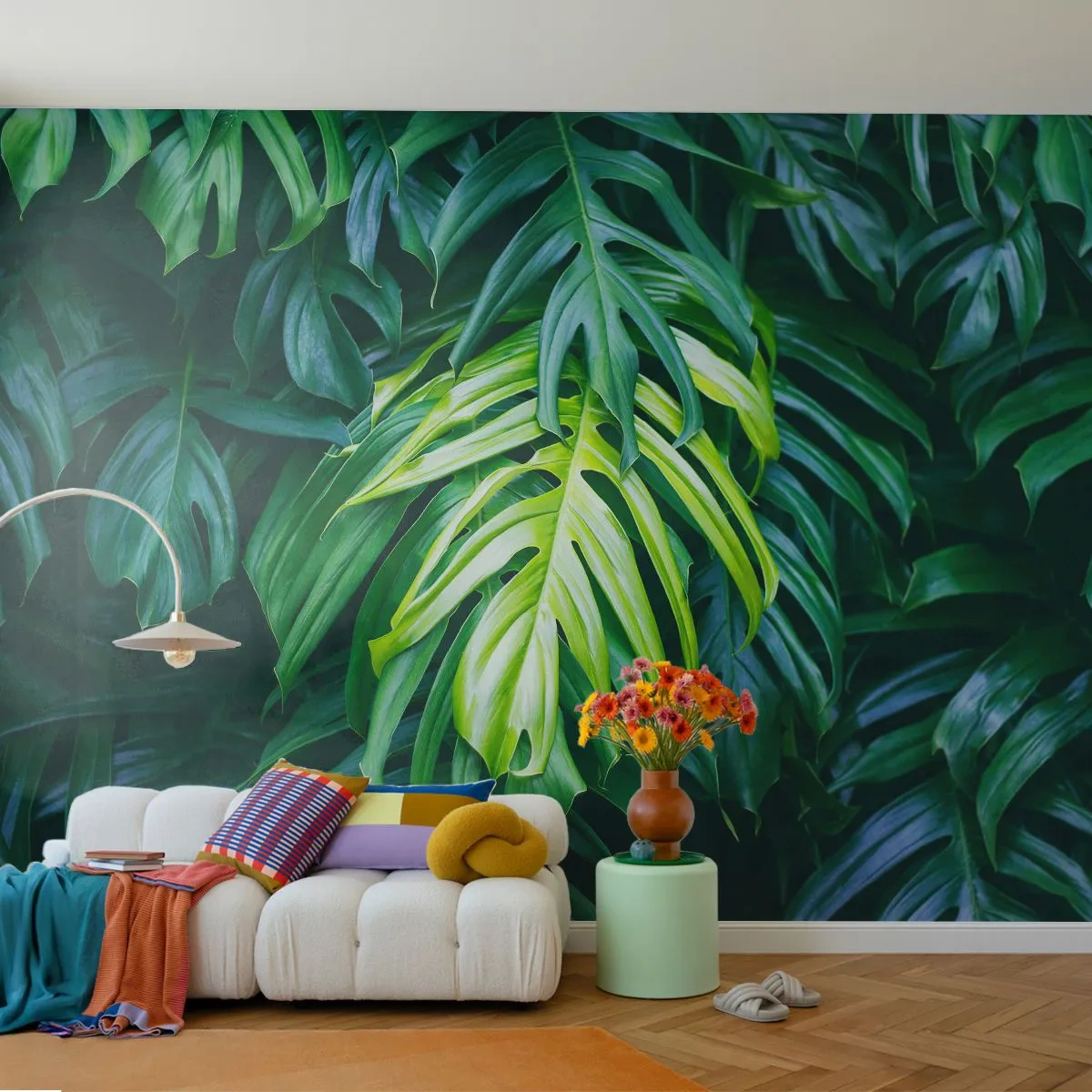 Papier Peint Photo Premium Sand - Feuilles vertes denses de la végétation tropicale - 100x70cm - Immergez-vous dans la fraîcheur - Décoration murale moderne pour le salon et la chambre ARTTOR