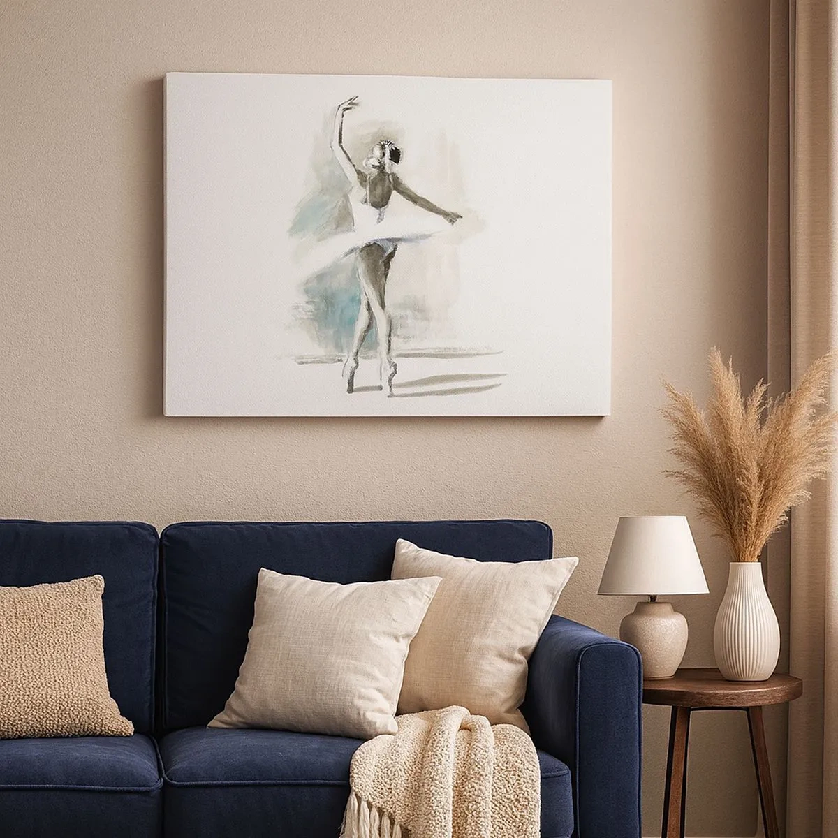 Impression sur toile - Image sur toile - Une danseuse de ballet dans une pose de ballet sur un fond de tons aquarelle délicats. - 70x50cm - Enchantement du cygne - Décoration murale moderne pour le salon et la chambre ARTTOR