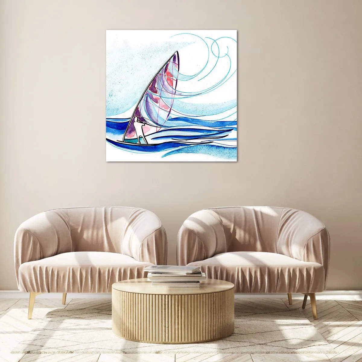 Impression sur verre - Image sur verre - Avec le vent au rythme des vagues - 50x50 cm