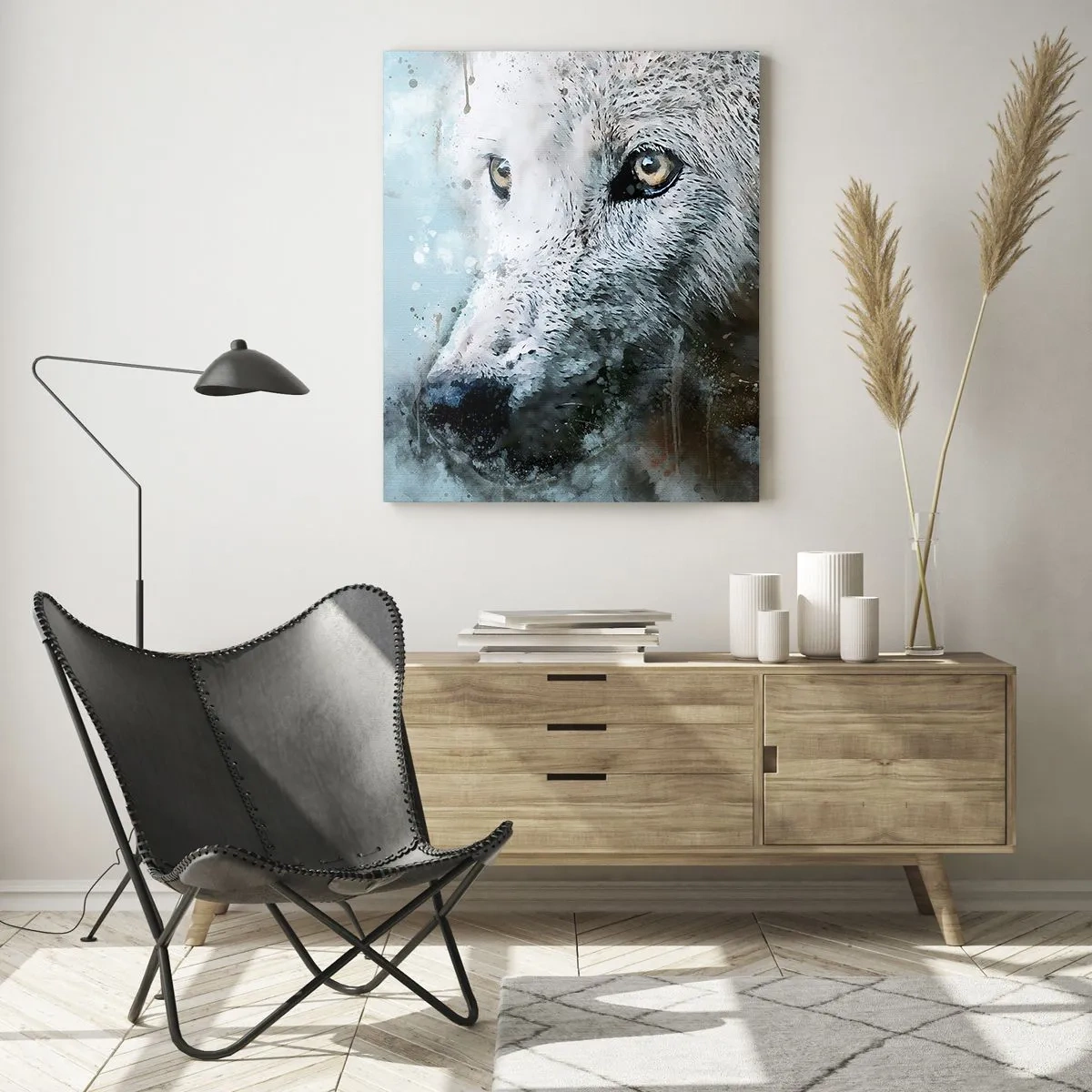 Impression sur verre - Image sur verre - Portrait à l'aquarelle d'un loup - 70x100cm - Rencontrez l'âme du loup - Décoration murale moderne pour le salon et la chambre ARTTOR