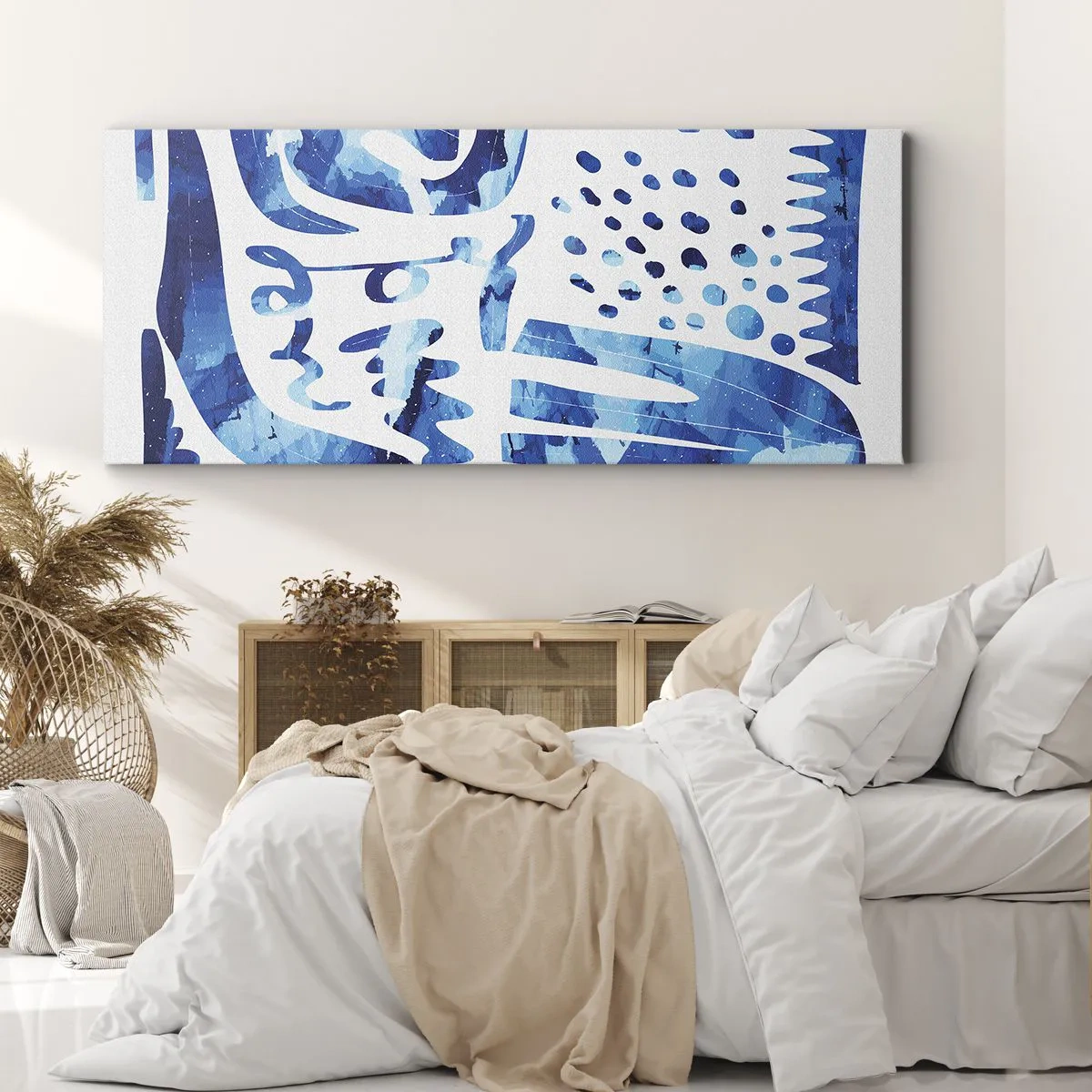 Impression sur toile - Image sur toile - Motif abstrait dans les tons de bleu - 160x50cm - Retour aux racines - Décoration murale moderne pour le salon et la chambre ARTTOR