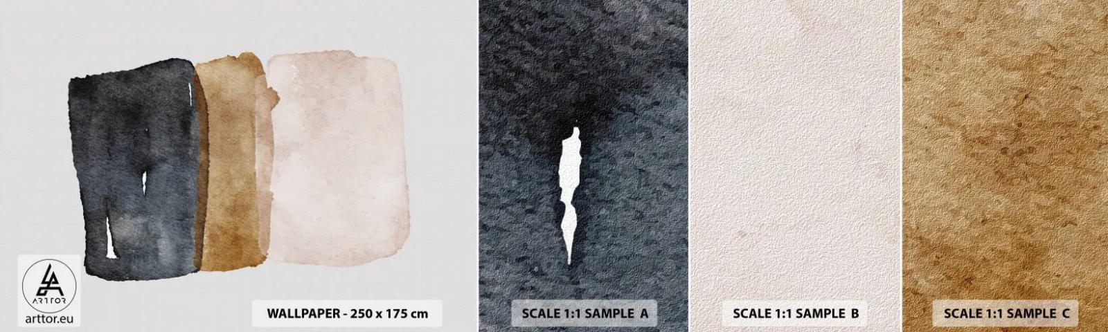 Échantillon de Papier Peint Autocollant Deluxe Sticker - Composition de couleurs de la terre - Abstraction, Morceau, Minimalisme - 100x30 cm