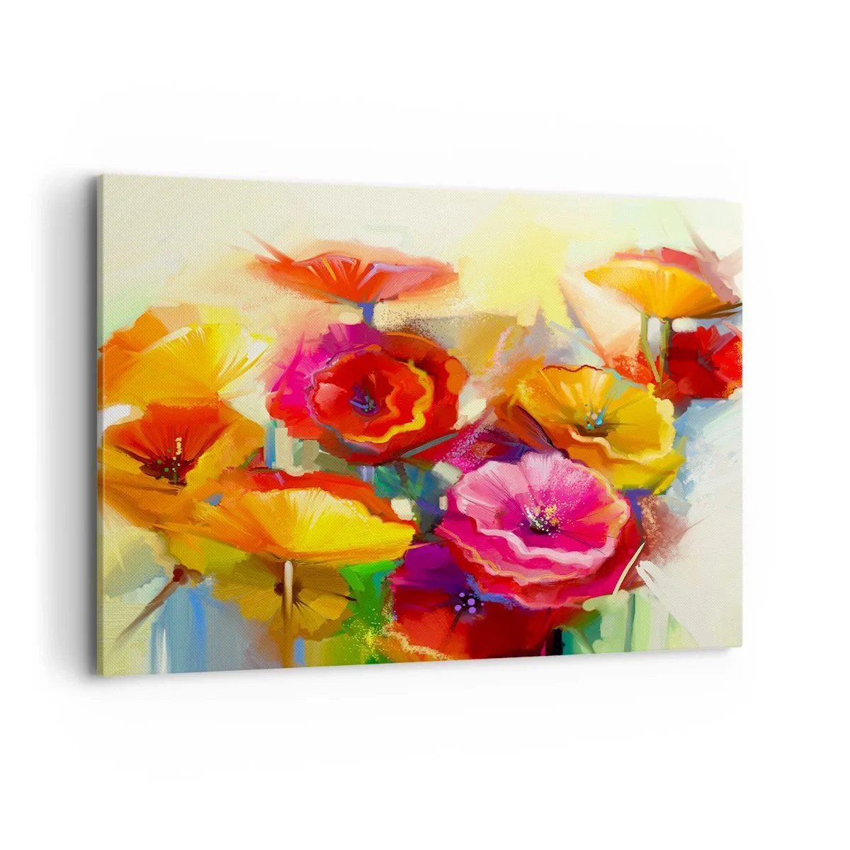 Impression sur toile - Image sur toile - Fleurs abstraites colorées sur fond clair - 100x70cm - Pas seulement rouge - Décoration murale moderne pour le salon et la chambre ARTTOR