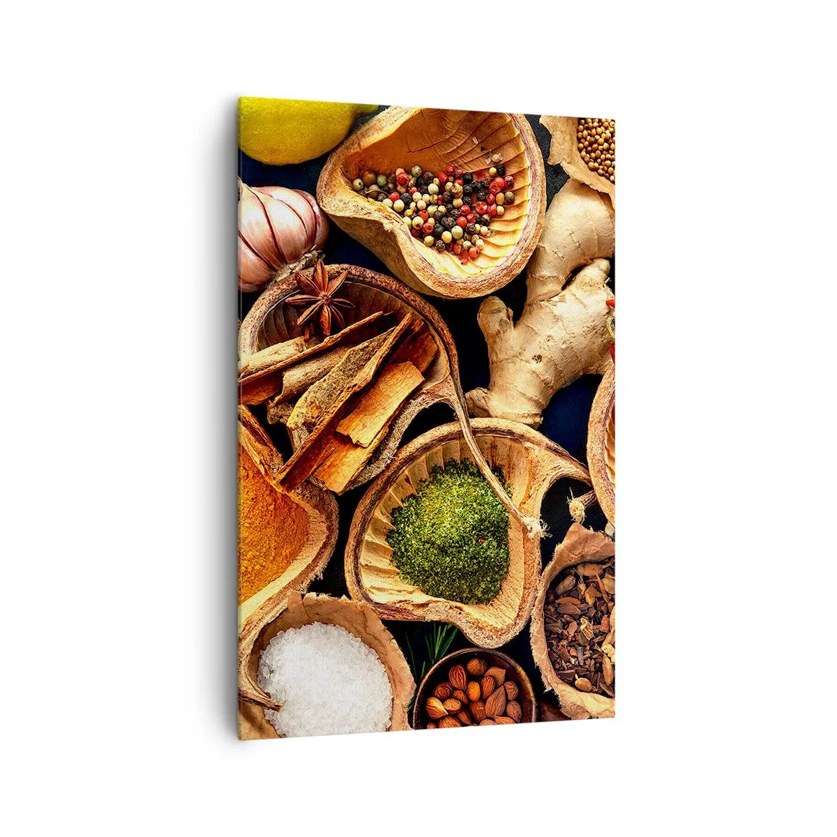 Impression sur toile - Image sur toile - Bols d'épices de différentes couleurs - 80x120cm - Prends ce que tu veux - Décoration murale moderne pour le salon et la chambre ARTTOR