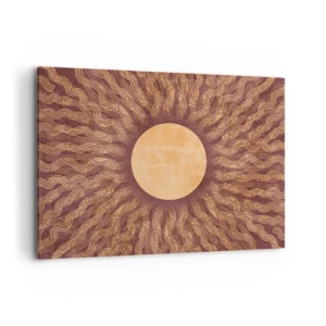 Impression sur toile - Image sur toile - Motif ensoleillé avec des rayons sur un fond dans les tons marron - 100x70cm - Icône du soleil - Décoration murale moderne pour le salon et la chambre ARTTOR