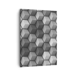 Impression sur toile - Image sur toile - Composition géométrique de cubes dans les tons de gris et de noir - 50x70cm - Puzzle cubiste - Décoration murale moderne pour le salon et la chambre ARTTOR