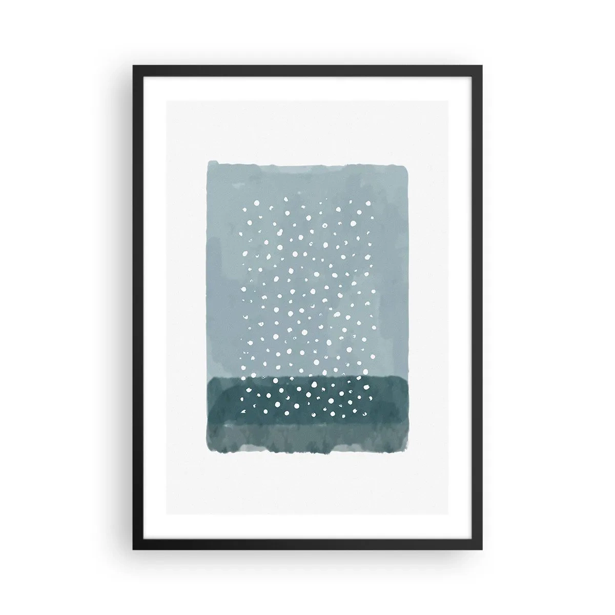 Affiche dans un cadre noir - Poster - Une composition abstraite avec des points blancs sur fond bleu. - 50x70cm - Évolution de bleus - Décoration murale moderne pour le salon et la chambre ARTTOR