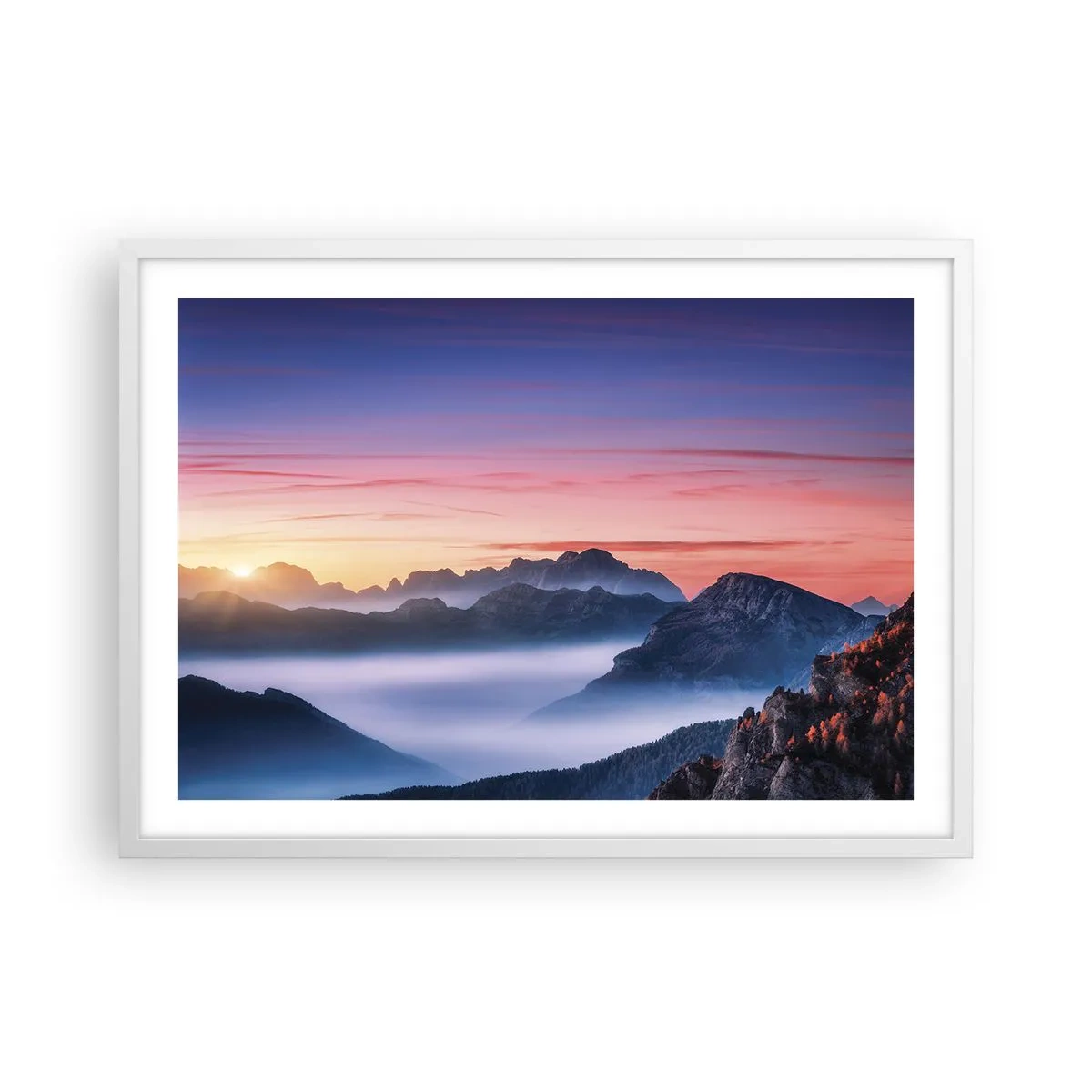 Affiche dans un cadre blanc - Poster - Au-dessus des vallées - 70x50 cm