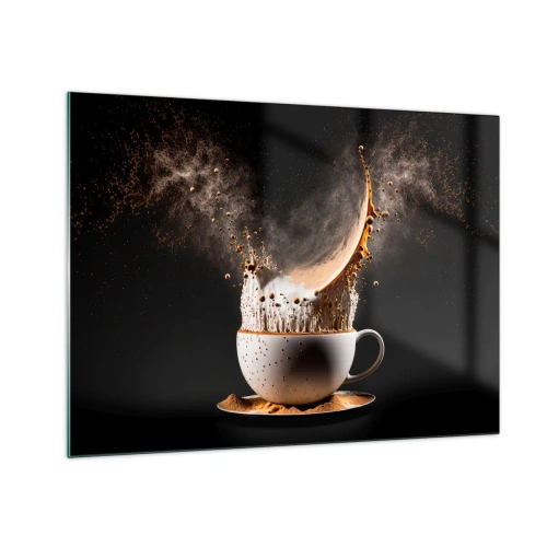 Impression sur verre - Image sur verre - Éclaboussures de café avec du lait dans une prise de vue dynamique - 70x50cm - Une explosion de saveur - Décoration murale moderne pour le salon et la chambre ARTTOR