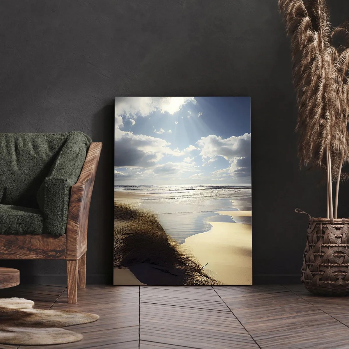 Impression sur toile - Image sur toile - Une plage sauvage avec des dunes et un ciel bleu - 50x70cm - Plage, plage sauvage - Décoration murale moderne pour le salon et la chambre ARTTOR