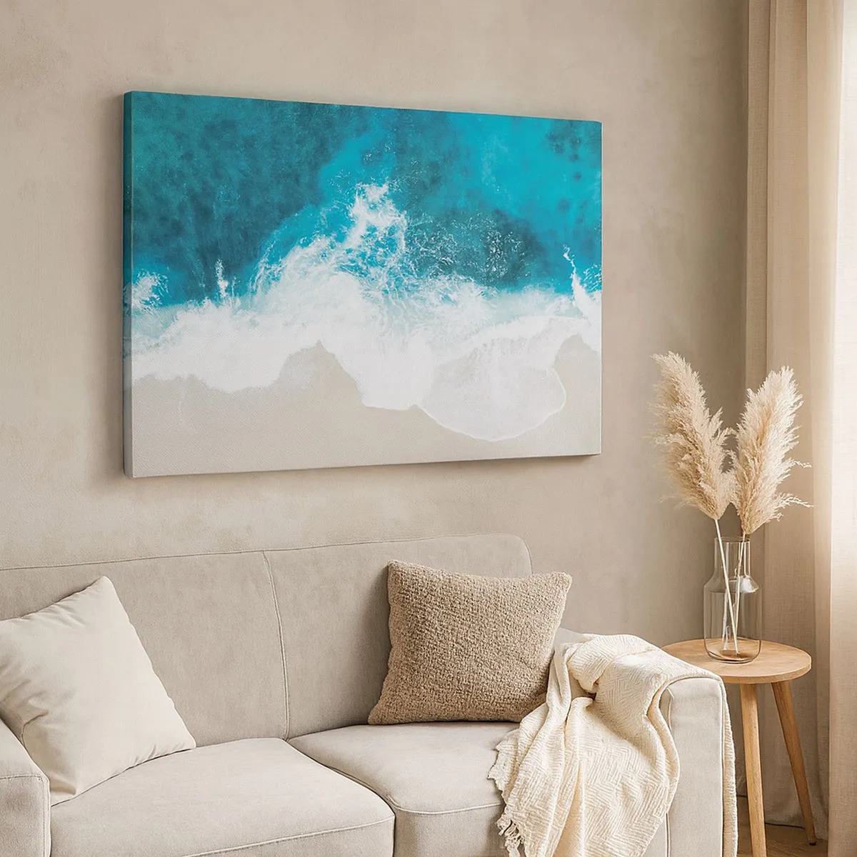 Impression sur toile - Image sur toile - Vagues turquoise de l'océan sur du sable clair - 70x50cm - Caresse naturelle - Décoration murale moderne pour le salon et la chambre ARTTOR