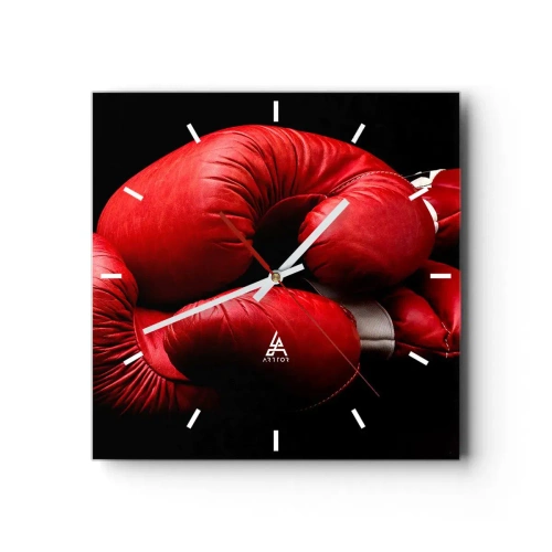 Horloge murale - Pendule murale - Gants de boxe rouges sur fond noir - 30x30cm - Les émotions du combat sont derrière nous - Décoration murale moderne pour le salon et la chambre ARTTOR