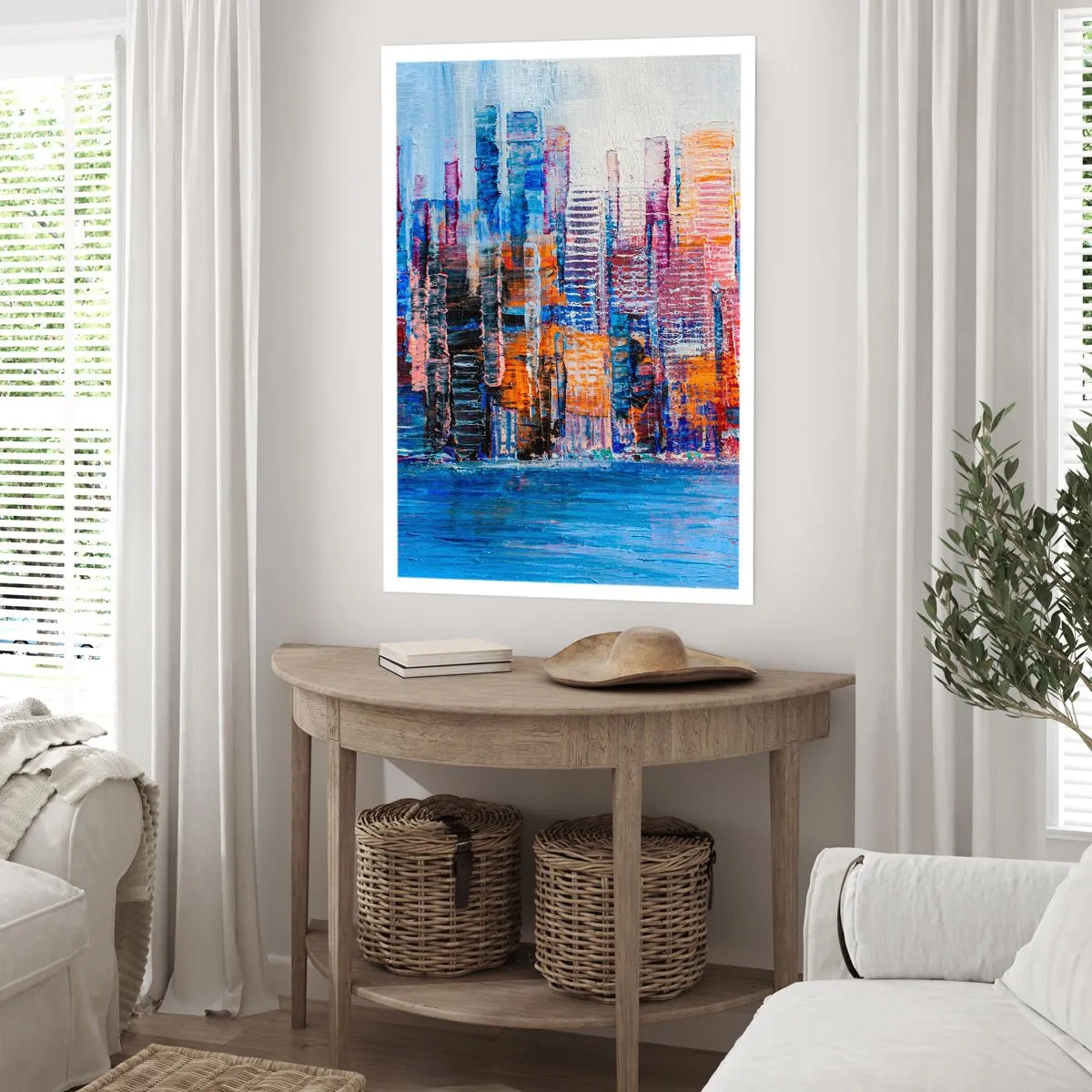 Affiche - Poster - Panorama urbain abstrait aux couleurs intenses - 50x70cm - Une métropole joyeuse - Décoration murale moderne pour le salon et la chambre ARTTOR