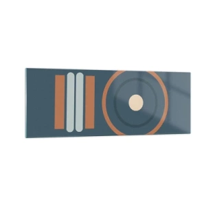 Impression sur verre - Image sur verre - Une composition géométrique avec des cercles et des rectangles aux couleurs sobres. - 140x50cm - Essence des choses - Décoration murale moderne pour le salon et la chambre ARTTOR