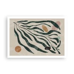Affiche - Poster - Lignes et formes organiques en vert et beige - 100x70cm - Parmi la verdure - Décoration murale moderne pour le salon et la chambre ARTTOR