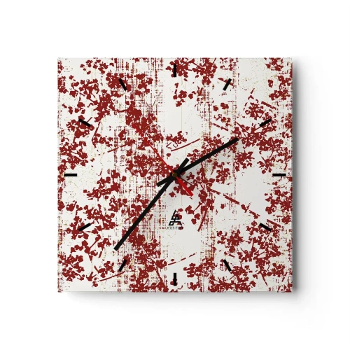 Horloge murale - Pendule murale - Fleurs rouges sur fond blanc dans un style artistique - 30x30cm - Comme un calicot ancien - Décoration murale moderne pour le salon et la chambre ARTTOR
