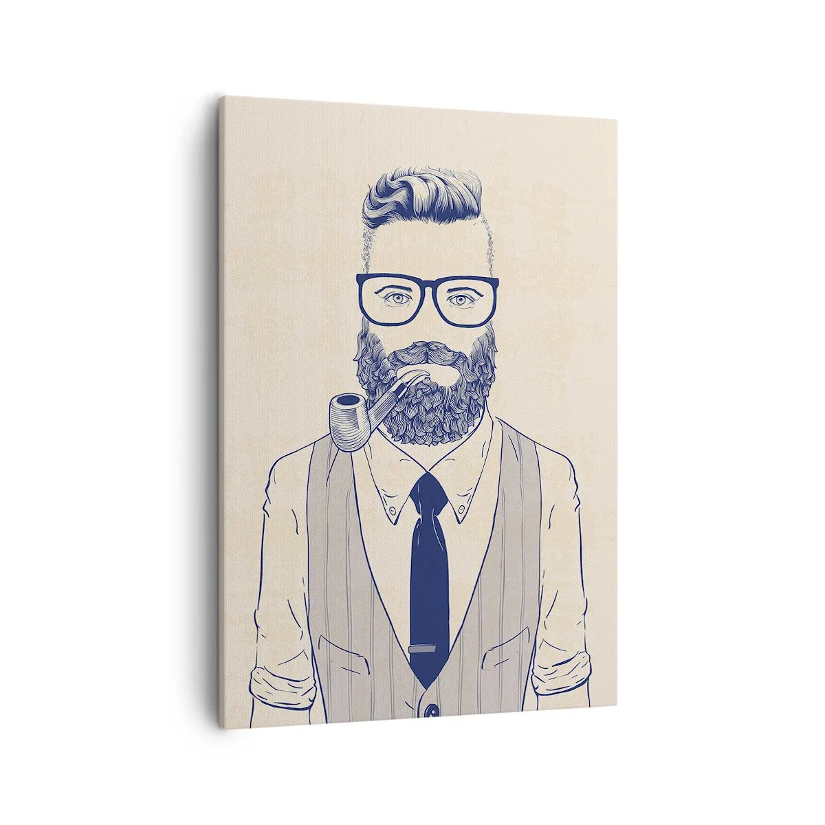 Impression sur toile - Image sur toile - Homme stylisé avec une barbe, une pipe et des lunettes - 50x70cm - Gai, masculin et à la mode - Décoration murale moderne pour le salon et la chambre ARTTOR