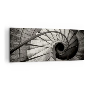 Impression sur toile - Image sur toile - Escalier en colimaçon noir et blanc de style moderne - 120x50cm - En haut des escaliers, en bas des escaliers - Décoration murale moderne pour le salon et la chambre ARTTOR