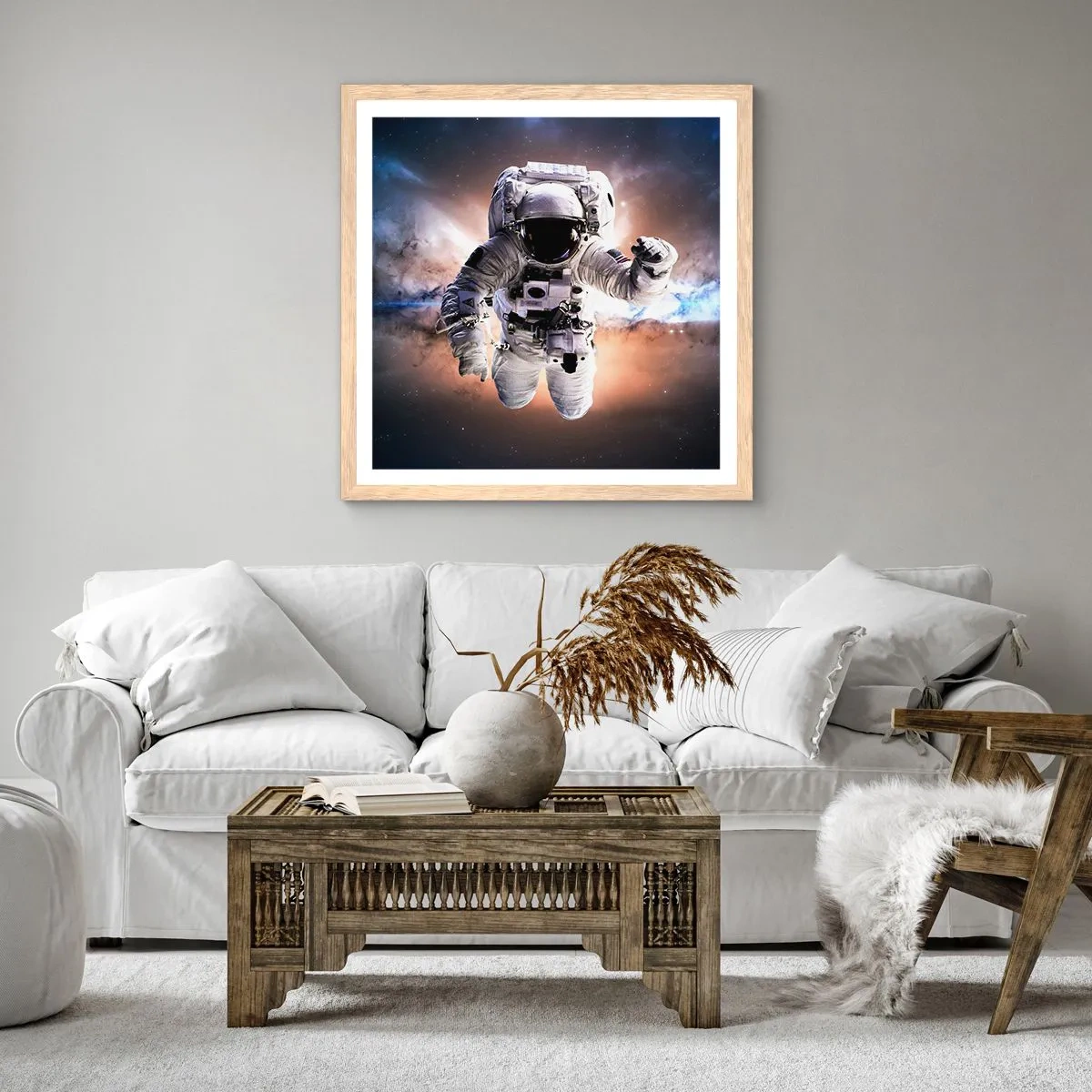 Affiche dans un chêne clair - Poster - Salutations de l'espace - 50x50 cm