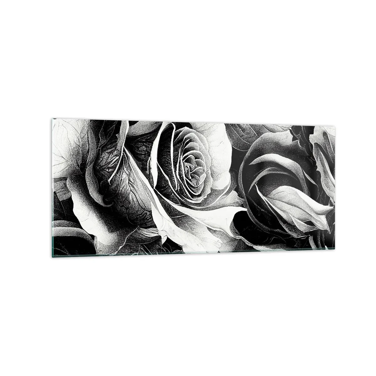Impression sur verre - Image sur verre - Roses noires et blanches dans une composition élégante - 120x50cm - Toujours une reine - Décoration murale moderne pour le salon et la chambre ARTTOR