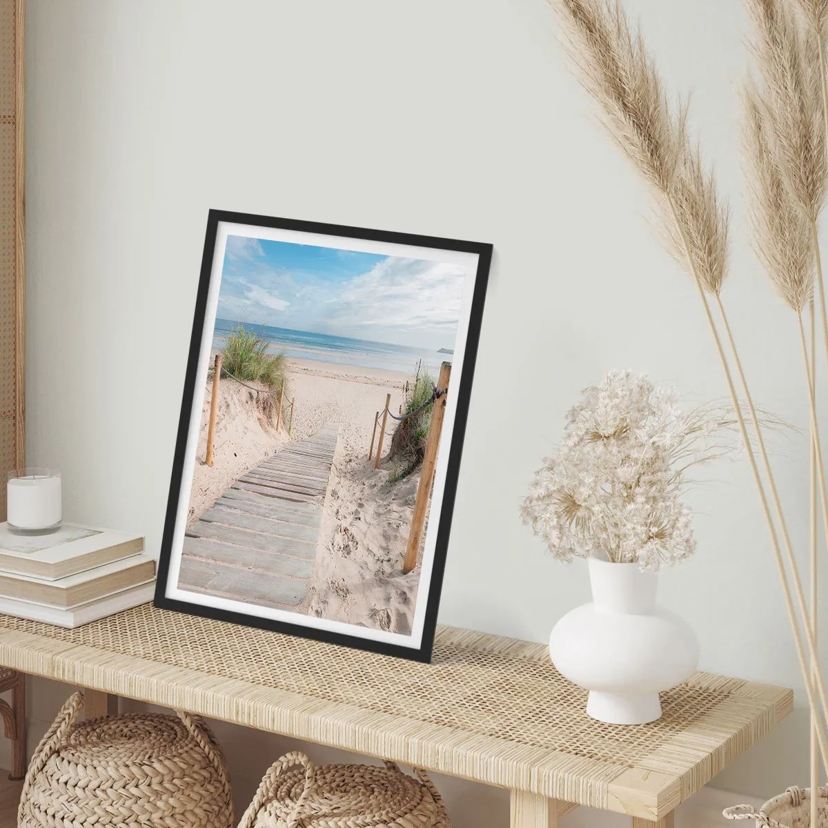 Affiche dans un cadre noir - Poster - Chemin vers la plage avec vue sur la mer - 50x70cm - A l'horizon - Décoration murale moderne pour le salon et la chambre ARTTOR