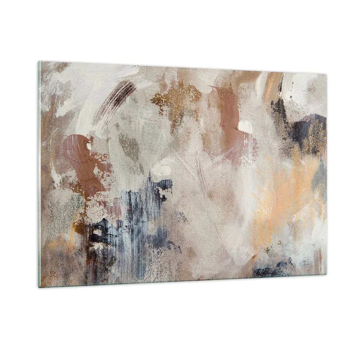 Impression sur verre - Image sur verre - Composition abstraite beige et marron dans un style brumeux - 120x80cm - Abstraction brumeuse - Décoration murale moderne pour le salon et la chambre ARTTOR