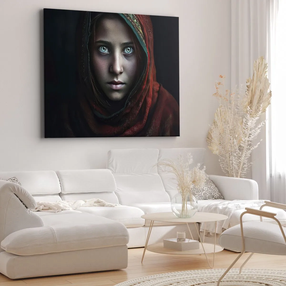 Impression sur toile - Image sur toile - Portrait d'une femme au regard intense aux couleurs chaudes - 70x50cm - Princesse orientale - Décoration murale moderne pour le salon et la chambre ARTTOR
