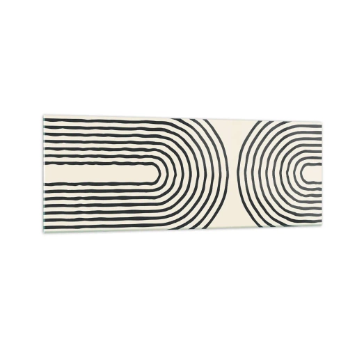 Impression sur verre - Image sur verre - Motif géométrique abstrait avec des lignes symétriques sur un fond clair - 140x50cm - Dans un instant... - Décoration murale moderne pour le salon et la chambre ARTTOR