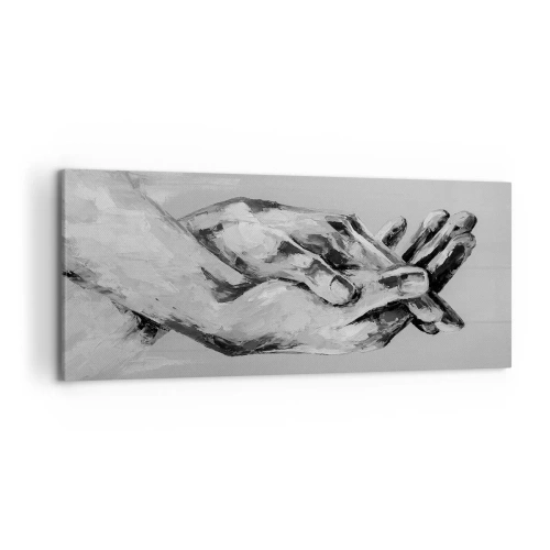 Impression sur toile - Image sur toile - Une composition en noir et blanc de deux mains jointes sur un fond clair. - 120x50cm - Début... - Décoration murale moderne pour le salon et la chambre ARTTOR