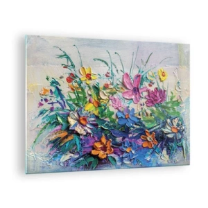 Impression sur verre - Image sur verre - Une composition florale colorée dans un style pictural - 70x50cm - Absolument pas une nature morte - Décoration murale moderne pour le salon et la chambre ARTTOR