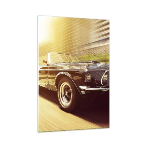 Impression sur verre - Image sur verre - Une voiture classique en mouvement dans un décor urbain - 80x120cm - 1967 - le retour de la légende - Décoration murale moderne pour le salon et la chambre ARTTOR