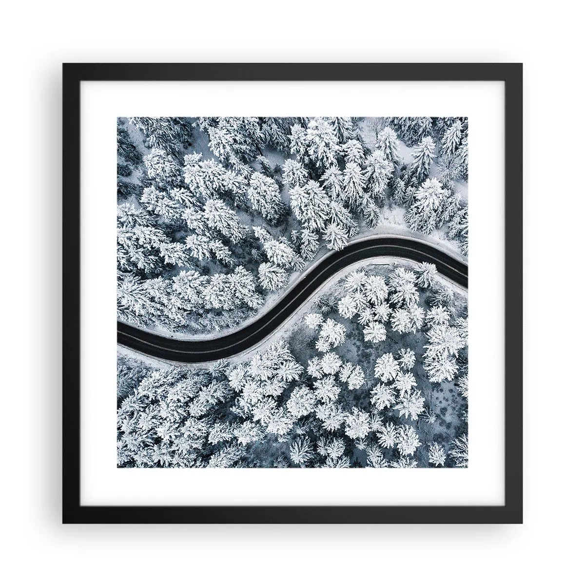 Affiche dans un cadre noir - Poster - À travers une forêt d'hiver - 40x40 cm