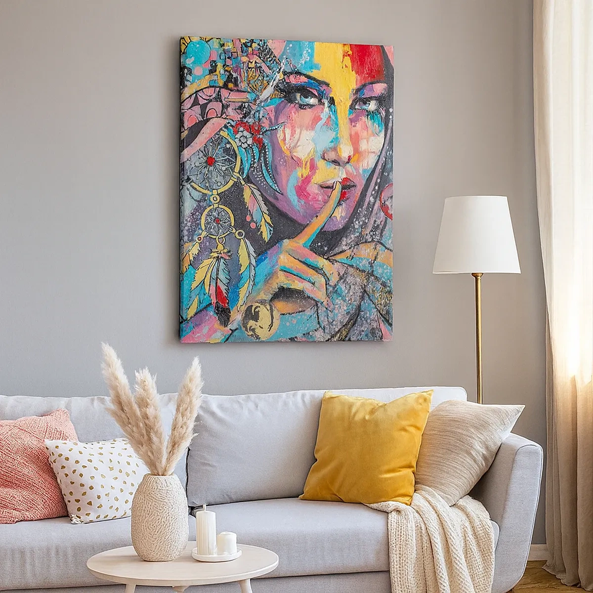 Impression sur toile - Image sur toile - Visage féminin coloré dans un style artistique - 50x70cm - Taisez-vous jusqu'à ce que vous compreniez - Décoration murale moderne pour le salon et la chambre ARTTOR