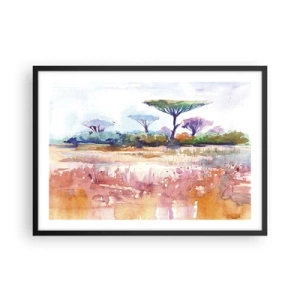 Affiche dans un cadre noir - Poster - Un paysage de savane pittoresque aux couleurs aquarelles - 70x50cm - Couleurs de savane - Décoration murale moderne pour le salon et la chambre ARTTOR