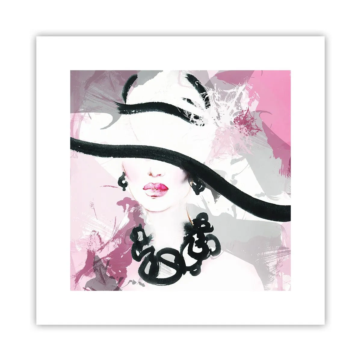 Affiche - Poster - Portrait d'une dame en noir et rose - 30x30 cm