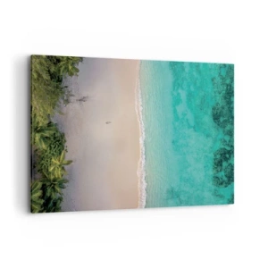 Impression sur toile - Image sur toile - Vue aérienne d'une plage tropicale aux eaux turquoises - 120x80cm - Plage paradisiaque - Décoration murale moderne pour le salon et la chambre ARTTOR