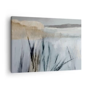 Impression sur toile - Image sur toile - Un paysage hivernal pittoresque avec des champs et des herbes - 70x50cm - Champs d'hiver - Décoration murale moderne pour le salon et la chambre ARTTOR