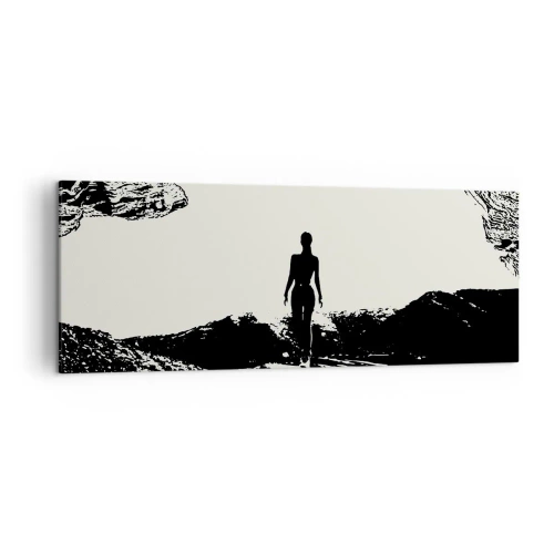 Impression sur toile - Image sur toile - Silhouette noire et blanche d'une femme dans une grotte contre le ciel - 140x50cm - Nouveau look - Décoration murale moderne pour le salon et la chambre ARTTOR