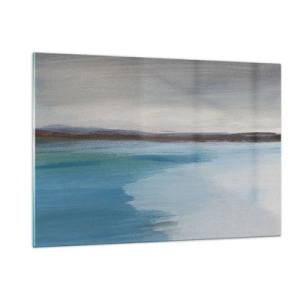 Impression sur verre - Image sur verre - Un paysage tranquille avec de l'eau et des collines lointaines aux tons pastel. - 120x80cm - Paysage horizontal - Décoration murale moderne pour le salon et la chambre ARTTOR