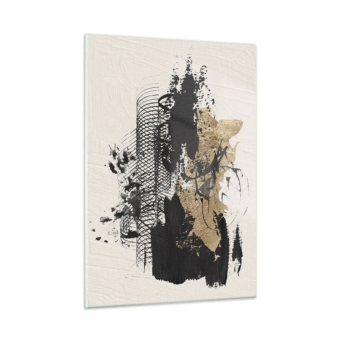 Impression sur verre - Image sur verre - Composition abstraite en noir et or sur fond clair - 50x70cm - Composer avec passion - Décoration murale moderne pour le salon et la chambre ARTTOR