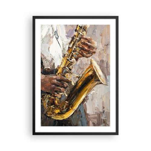Affiche dans un cadre noir - Poster - Un saxophoniste jouant dans un style de peinture artistique - 50x70cm - C'est l'heure du solo - Décoration murale moderne pour le salon et la chambre ARTTOR