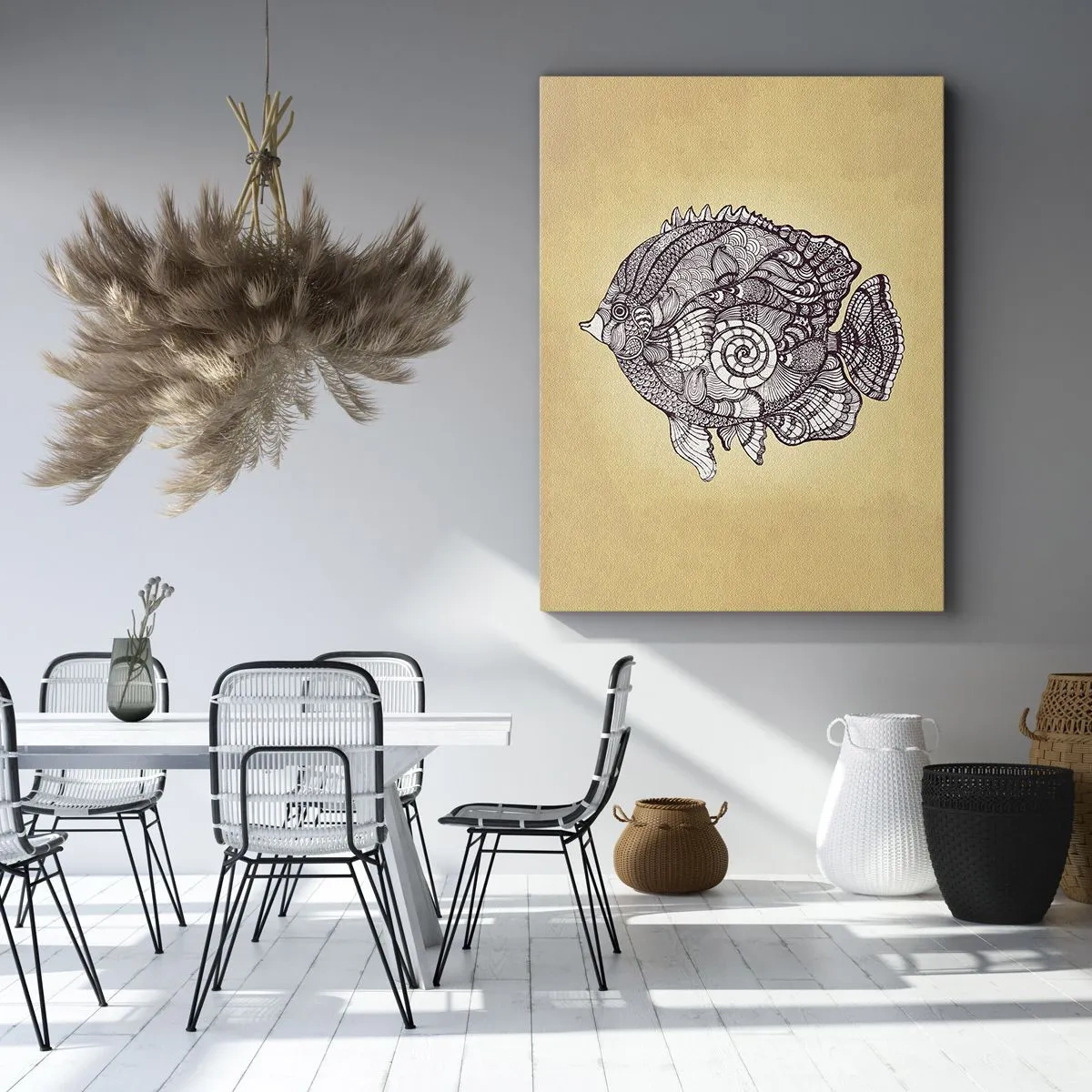 Impression sur toile - Image sur toile - Poisson décoratif dans un style de dessin avec des motifs - 50x70cm - D'un océan d'ornements - Décoration murale moderne pour le salon et la chambre ARTTOR
