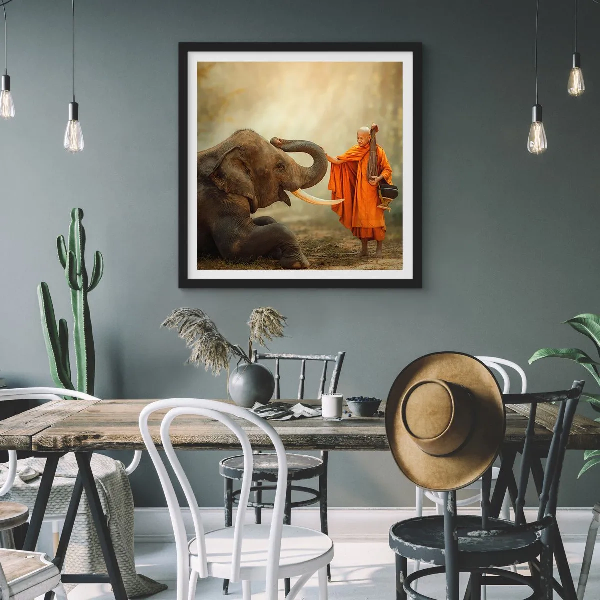 Affiche dans un cadre noir - Poster - Rencontre en voyageant - 60x60 cm