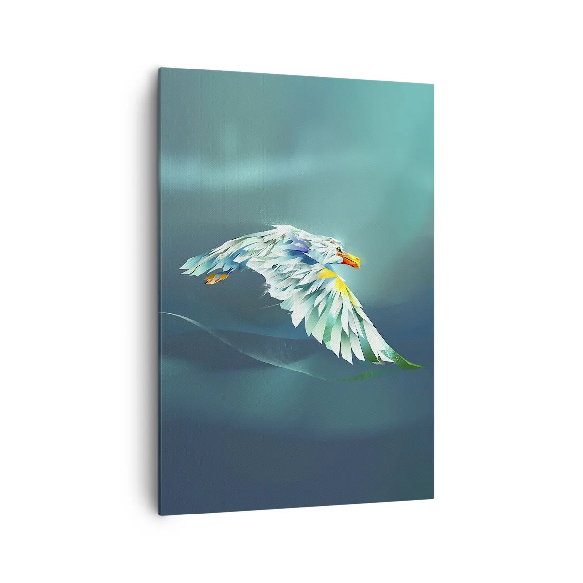 Impression sur toile - Image sur toile - Aigle abstrait en vol contre un ciel turquoise - 70x100cm - Aigle, puissance de tes vols - Décoration murale moderne pour le salon et la chambre ARTTOR