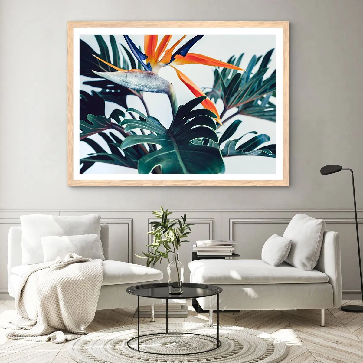 Affiche dans un chêne clair - Poster - Le buisson oiseaux - 70x50 cm