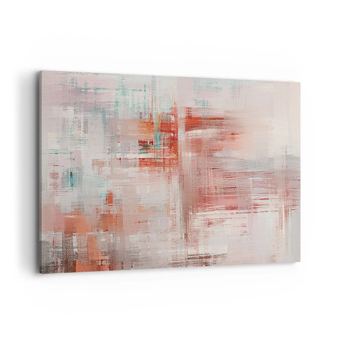 Impression sur toile - Image sur toile - Une composition abstraite avec des nuances de rouge et de couleurs pastel. - 120x80cm - Brumeux. Mais rose - Décoration murale moderne pour le salon et la chambre ARTTOR