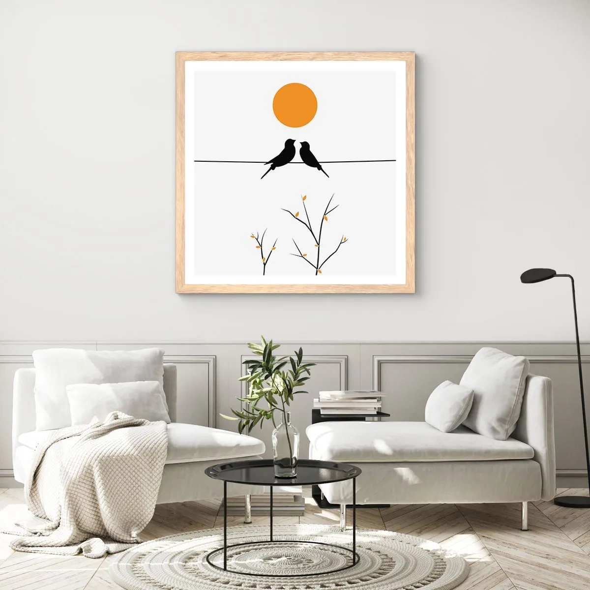 Affiche dans un chêne clair - Poster - Soirée pour rossignols - 40x40 cm